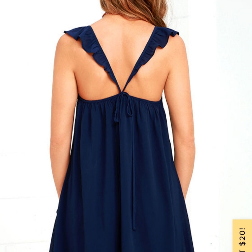J.O.A. | stars come out ruffle navy blue dress L - Picture 4 of 5